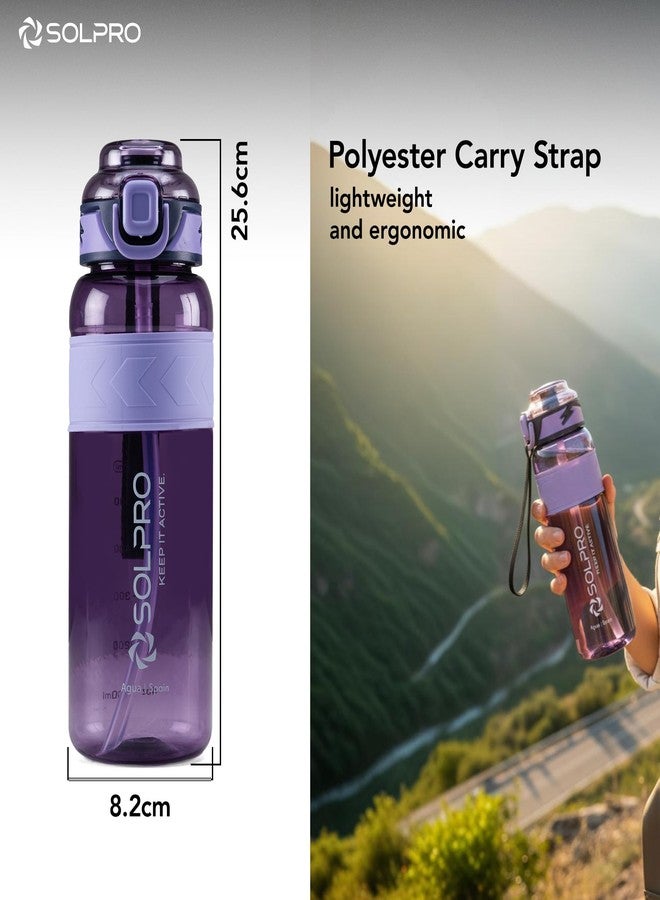Solpro Agua Spain Sipper Water Bottle 1000 ml Leakproof BPA Free, Sipper Bottle for Kids, Men, Women, Adults for School, Office, College, Travel, Gym, Workout, Outdoor, Camping (Purple/Purple) - Image 2
